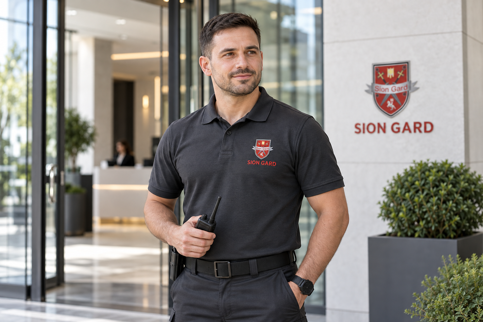 SION Gard — AI ilustracija službenika obezbeđenja